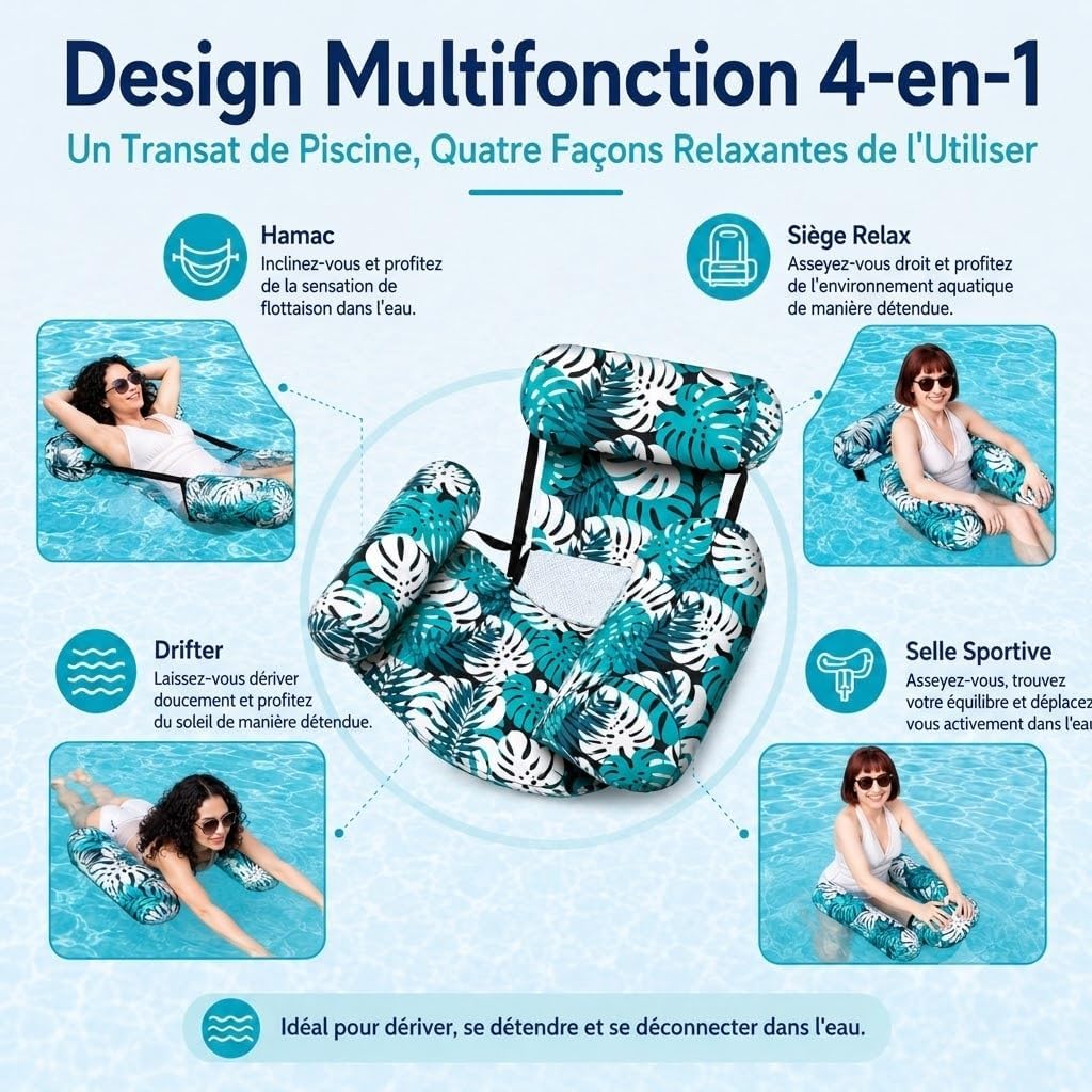 Fauteuil Flottant Premium – Transat Gonflable de Piscine