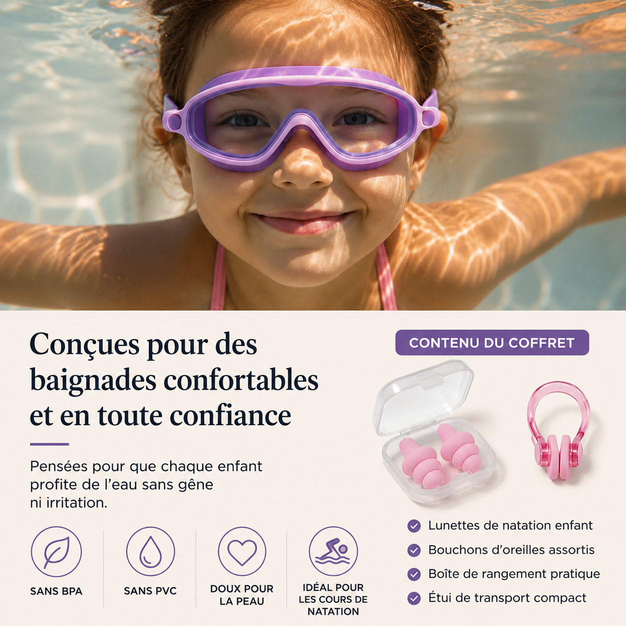 Lunettes de Natation Anti-Buée & Anti-Fuite – Enfant & Adulte